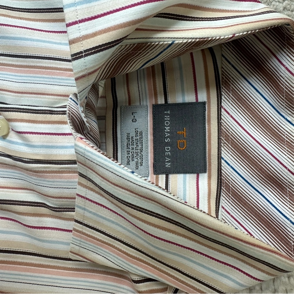 Thomas Dean Striped Men’s Dress Shirt Large - Picture 5 of 7